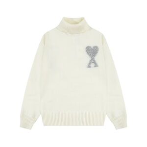 Ami Cream Turtleneck with Gray Heart Motif